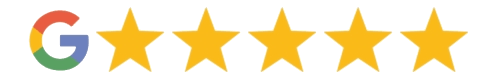 Google logo followed by five large yellow stars, indicating a five-star rating.